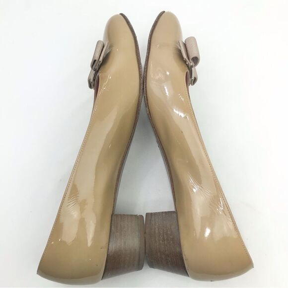 Salvatore Ferragamo VARA Golden Tan Patent Leather Bow Ballet Pump - Picture 5 of 16